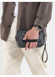 Black Fashion Business Shoulder Bag For Men PU Leather Messenger Bag Wide Strap Crossbody Bags Square Plaid Designer Male Sling Bags Luxury Bags