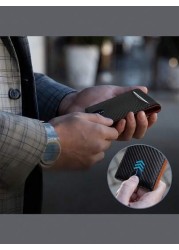 HOVI S Carbon Fiber Short Wallet Business Minimalist Card Holder RFID Blocking Anti Theft Two Fold Money Clip Wallet Mini Bag Small Bag