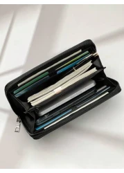 New Waxed Leather Long Zip Clutch Bag Spacious Casual Fashion Gifts Fall Christmas Scream Men Bag Wallet Hand Bag Men Zipper Bag Fashionable Casual Thanksgiving Travel Winter Purse Holiday Wash Bag Ol