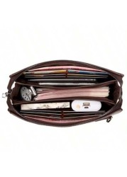 Leather Men Clutch Bag Wallet Business Men Password Lock Wallet Theft Proof Handbag With Cell Phone Holder Travel Bag Coffee Color School Bag Commute Freshmen High School College Dorm Practical Gifts