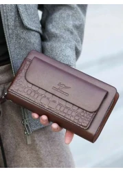 Leather Men s Clutch Wallet Men s Business Password Lock Wallet Anti Theft Clutch Wallet With Phone Stand Handbag Travel Bag Coffee Color Durable