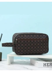 Men Fashion PU Leather Solid Color Phone Small Purse Clutch Hand Bag Wristlet Work Weekend Travel Camping Summer Gym Vacation Holiday Toiletry Water Proof Carry On Casual Business Black Personalized G