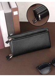 HOVI S Classic Solid Color Retro Clutch Bag Simple Business Large Capacity Lightweight Waterproof Men s Daily Commuting Mobile Phone Bag