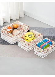 مجموعة من 3 سلال تخزين منسوجة صديقة للبيئة - صناديق مستطيلة متينة بإطار بلاستيكي قوي وبطانة قماشية قابلة للإزالة، مثالية لتنظيم الأغراض الصغيرة، الألعاب، الكتب، أدوات التجميل، وأكثر - أبيض