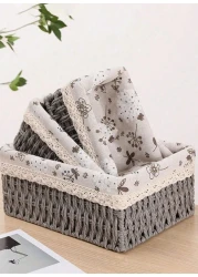 مجموعة من 3 سلال تخزين منسوجة صديقة للبيئة - صناديق مستطيلة متينة بإطار بلاستيكي قوي وبطانة قماشية قابلة للإزالة، مثالية لتنظيم الأغراض الصغيرة، الألعاب، الكتب، أدوات التجميل، وأكثر - رمادي