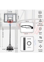 SKY LAND Sports Basketball Hoop Basketball Goal on Wheels Adjustable Height 5 - 10 FT, 44" Backboard For Adults & Kids, Outdoor Basketball Stand, EM-1873