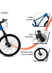 Vaux Titan 26&rdquo; Mountain Bike &ndash; Steel Frame, Front Suspension Fork with Lock, Double Wall Alloy Rims, Front &amp; Rear Disc Brakes, Threadless Headset, Quick Release Seat Post &ndash; MTB Bicycle