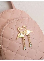 حقيبة ظهر مبطنة صغيرة ، ديكور معدني بشكل بجعة صغيرة، حقيبة مدرسية صغيرة، مناسبة جدًا للسفر، التسوق والمدرسة ،