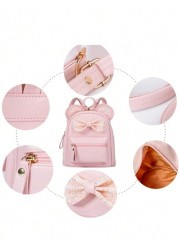 1pc Fashionable Cute Mini Backpack For Kids Featuring Sequin Bow Mouse Ear Design Suitable For Girls Pink