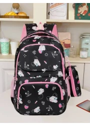 Girls Cute Double Shoulder Bags With Pen Pockets Featuring Rabbit Pattern Accents Commuting And Leisure Backpacks Available In Four Colors Black Blue Pink And Purple Adjustable Straps Large Capacity Z