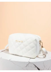 Quilted Zipper Square Bag Metal Letter Decor Shoulder Bag Adjustable Fashionable Girls Crossbody Bag Casual Phone Pouch