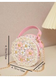 1pc Kids Girls Floral Cute One Shoulder Backpack With Zipper Closure Mini Round Crossbody Bag