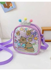 1pc Pu Zipper Closure Fashion Sweet Cute Princess Style Cartoon Capybara Shiny Square Bag Versatile Casual Highly Attractive Bag Multiple Colors To Choose From Suitable For Going Out Outdoor Daily Use