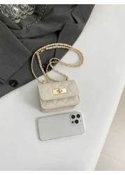 1pc Diamond Chain Small Bag Girl s Crossbody Bag Fashionable Mini Embroidery Simple One Shoulder Small Square Bag Pu Material Lock Closure Suitable For Girls Daily Use Attending Parties Going Out Shop