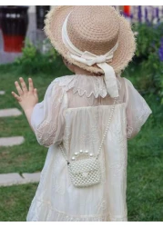 حقيبة بنات يدوية من اللؤلؤ الاصطناعي بتزيين باللؤلؤ، حقيبة صغيرة بطية ذات أسلوب الأميرة الأنيق، مناسبة كهدية