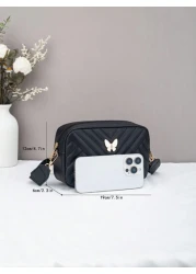 Kids Fashion V Shape Embroidered Quilted Small Shoulder Bag Casual Stylish Camera Bag For Girls