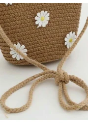 1pc Kids Cute Straw Daisy Shoulder Crossbody Bag Suitable For Daily Outings