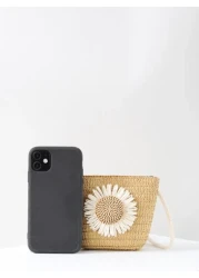 حقيبة قش مزخرف بزهر بنات