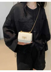 حقيبة كتف وحزام مستعرض مربعة صغيرة أنيقة ومبسطة مصنوعة من نسيج كاجوال للبنات