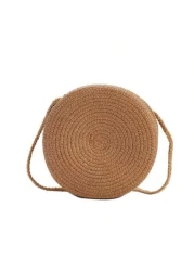 1Pc 12CM Brown Small Round Bag Beach Essentials Summer Essentials Women Bags For Vacation Holiday Wicker Bag Beach Purse Perfect For Summer Vacation Daily Use Travel Must Haves