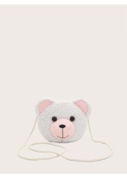 1pc Plush White Bear Shoulder Bag With Zipper Closure Suitable For Boys Girls Casual Daily Outfit