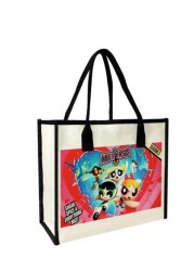 THE POWERPUFF GIRLS حقيبة القماش (توت باغ) متعددة الاستخدامات لحمل المستحضرات، الفرشاة، منتجات العناية بالبشرة، الهات