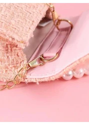 1pc Girls Cute Bow Crystal Crown Decor Chain Shoulder Crossbody Bag PU Material Flap Closure Casual Fashion Pearl Handbag Princess Bag Suitable For Festivals Daily Use