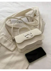 حقيبة يد وكتف بتصميم اللون الأحادي ذات نسيج فراشة جذّاب موديل 2025 ذات طابع أنيق وطازج، حقيبة مربعة صغيرة مطعمة