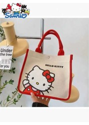 Sanrio حقيبة كتف مصنوعة من قماش كانفاس بصورة هالو كيتي خفيفة الوزن وذات استخدامات متعددة لفتيات كوسميتك متاحة با