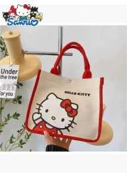 Sanrio Hello Kitty Canvas Kids Tote Bag Lightweight Cute Multifunctional Girl s Handbag With Cosmetic Bag Available In Red Green And Black