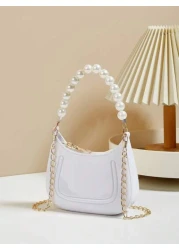 حقيبة صغيرة للإبط للبنات الصغيرات، مزينة باللؤلؤ وغلق سحاب، حقيبة هدية جميلة للبنات