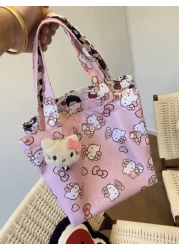 Sanrio حقيبة كتف كانفاس للنساء بتصميم كارتوني لطيف لهيلو كيتي، بسوستة، حقيبة تخزين متعددة الوظائف عالية الجودة،