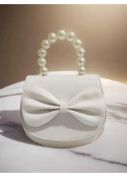 Children s Fashionable Pearl Handbag Holiday Gift PU Leather Butterfly Decor Round Pouch Stylish Princess Mini Purse For Girls