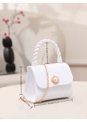 Pearl Decor Handbag Animal Print Shoulder Crossbody Lip Gloss Bag For Coins Keys