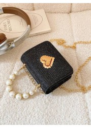 Rhombic Fashion Mini Pearl Chain Handbag Mini Children s Shoulder Bag Square Mini Bag