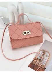 1pc Girls Metal Lock Decor Handbag Shoulder Bag Wallet Coin Purse Adjustable Strap Suitable For Daily Outdoor Travel Trekking Portable Ideal Gift