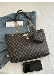 Large Capacity Bag 2024 New Women Bag Fashionable Commuter Retro Chain Mother Handheld Shoulder Shopping Bag Printed Tote Bag Old Money Style Women BagSchool Bag Back To School Backpack Large Capacity