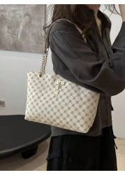 Fashion Contrasting Geometric Pattern Chain Shoulder Bag Suitable For Shopping Wallets Shopping Young Women College Students Newcomers White Collar Workers They Are Very Suitable For Offices Universit