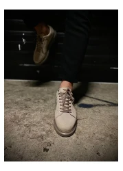 KN Fashion حذاء رياضي رجالي Mp044 Vt مصنوع من الجلد السويدي ذو رباط عالي/سميك ونعل أسمر ضارب للصفرة