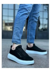 BOA BOA BA0307 أحذية رجالية - جلد سويدي سميك، شريط مزدوج، نعل أبيض وأسود