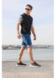 Jump 27440 حذاء رياضي رجالي أسود - أبيض مريح للمشي والجري في الصيف