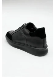 Elevold حذاء رياضي أسود من الجلد الطبيعي للرجال بطول 7 سم