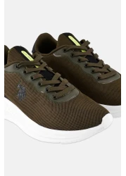 U.S. Polo Assn. حذاء كاجوال رجالي برباط وشعار العلامة التجارية، زيتوني