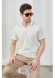 RAVANELLI تي شيرت رجالي من نسيج القطن غير القابل للانكماش بقصة ضيقة ورقبة بولو