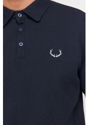  Collection Navy Blue Textured Embroidered Polo Collar T-Shirt - Regular Cut TMNSS24PO00046
