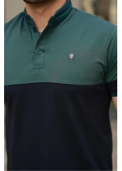 Miron Nefti Navy Blue Kagi Ston Piece Polo Neck Short Sleeve T-Shirt - 2402