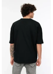  Collection Black Oversize/Wide Cut 100% Cotton Short Sleeve Basic T-Shirt Tmnss22Ts0318