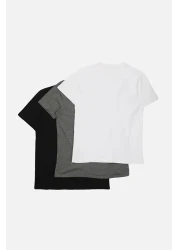  Collection Black-Anthracite Melange-White Slim Fit Crew Neck 100% Cotton 3-Pack T-Shirt - TMNSS19BO0007