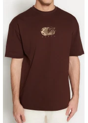 Collection Comfortable Fit Printed Brown Cotton T-Shirt - TMNSS23TS00261