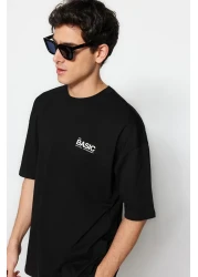  Collection Text Printed Black Oversize Cotton T-Shirt - TMNSS23TS00263